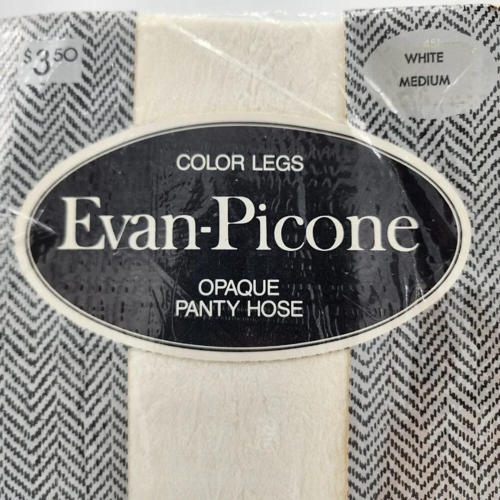 Vtg Evan Picone Color Legs Opaque Pantyhose 100% Nylon Hoisery 451 White‎ Size M